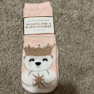 NWT Shea Infused Lounge Socks Pink with princess Polar Bear- Womens
